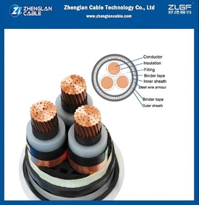 ভূগর্ভস্থ বর্মযুক্ত পাওয়ার ক্যাবল ইস্পাত তার বর্মযুক্ত xlpe বিচ্ছিন্নতা 8.7/15kv YJV32 3x150mm2 আইইসি 60502-2