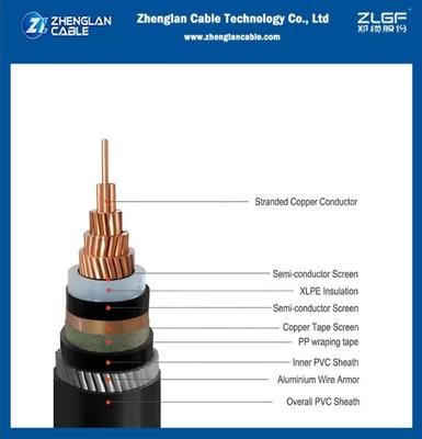 19/33kv ভূগর্ভস্থ পাওয়ার ক্যাবল একটি তামার তারের স্ক্রিন+অ্যালুমিনিয়াম তারের আর্মার্ড একক কোর 1x500mm2 IEC 60502-2